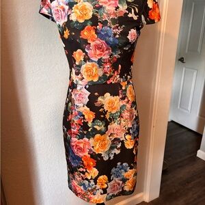 Betsey Johnson Orange Pink Sheath Mini Dress Crew Neck